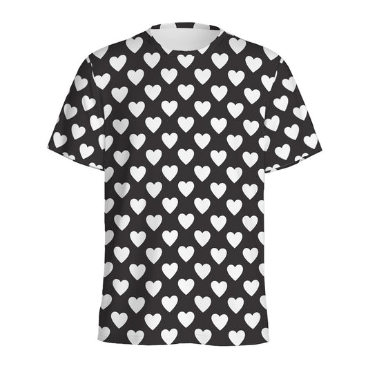Black And White Heart Pattern Print Men's Sports T-Shirt