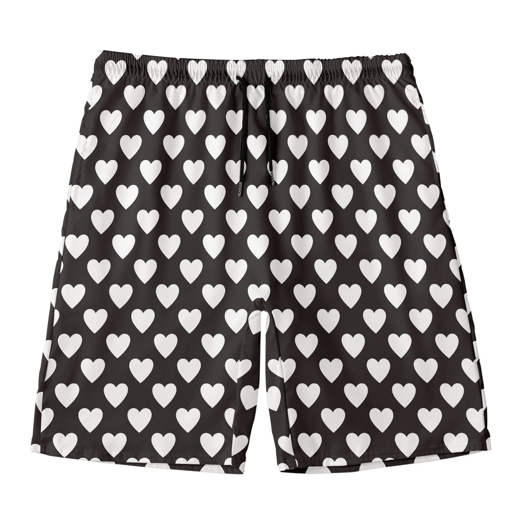 Black And White Heart Pattern Print Men's Swim Trunks