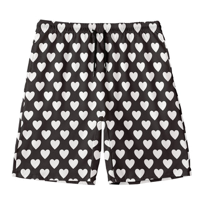 Black And White Heart Pattern Print Men's Swim Trunks