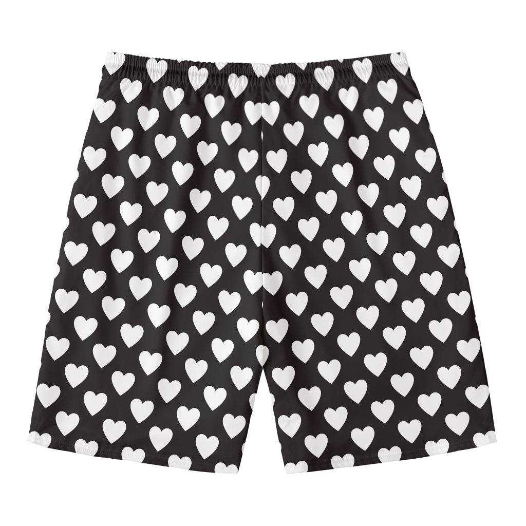 Black And White Heart Pattern Print Men's Swim Trunks