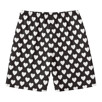 Black And White Heart Pattern Print Men's Swim Trunks