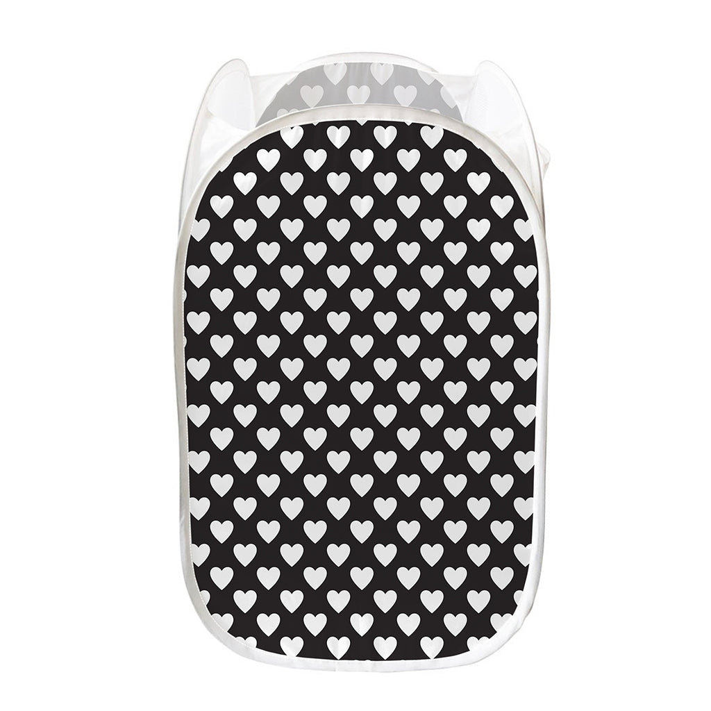 Black And White Heart Pattern Print Mesh Laundry Hamper