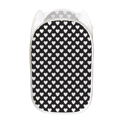 Black And White Heart Pattern Print Mesh Laundry Hamper