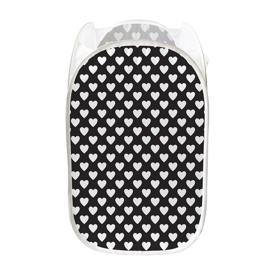 Black And White Heart Pattern Print Mesh Laundry Hamper