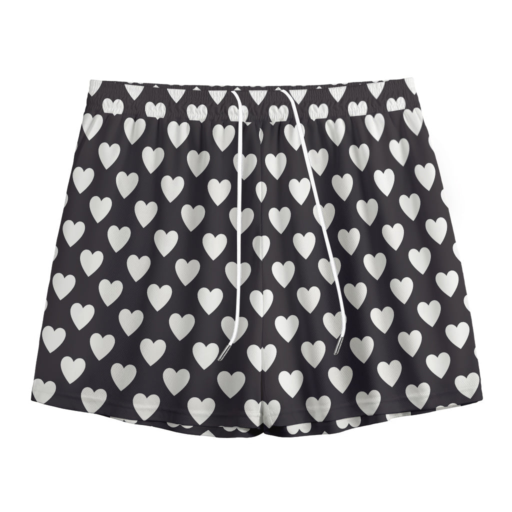 Black And White Heart Pattern Print Mesh Shorts