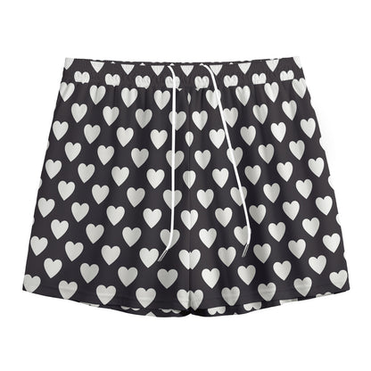 Black And White Heart Pattern Print Mesh Shorts
