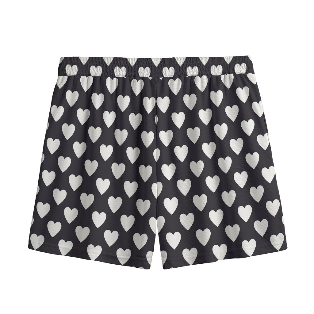 Black And White Heart Pattern Print Mesh Shorts
