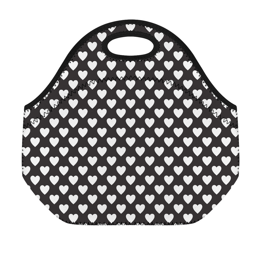 Black And White Heart Pattern Print Neoprene Lunch Bag