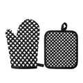 Black And White Heart Pattern Print Oven Mitt And Pot Holder Set