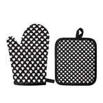 Black And White Heart Pattern Print Oven Mitt And Pot Holder Set