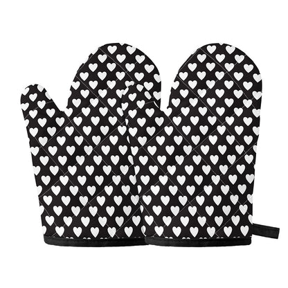 Black And White Heart Pattern Print Oven Mitts