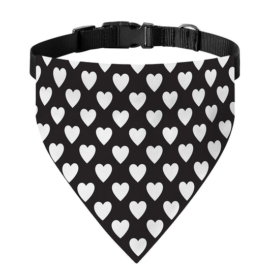 Black And White Heart Pattern Print Over The Collar Dog Bandana