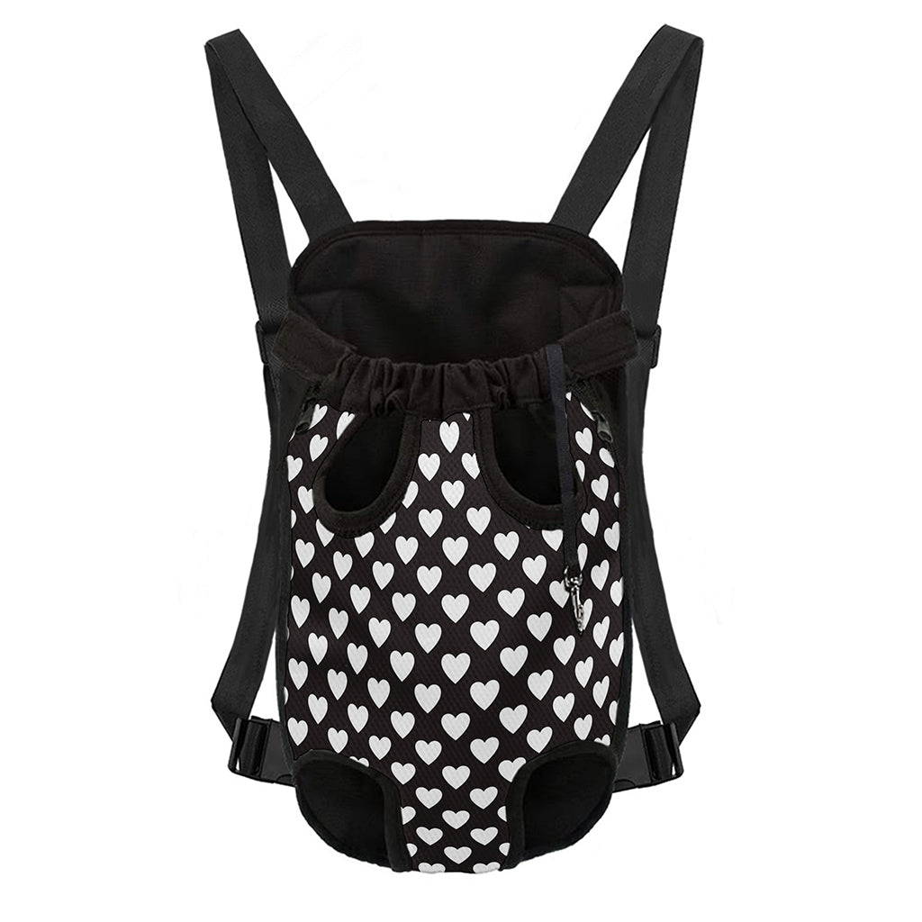Black And White Heart Pattern Print Pet Carrier Backpack