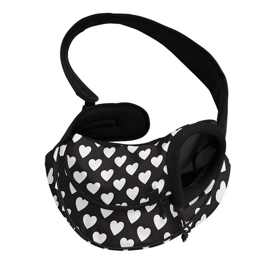 Black And White Heart Pattern Print Pet Sling Carrier