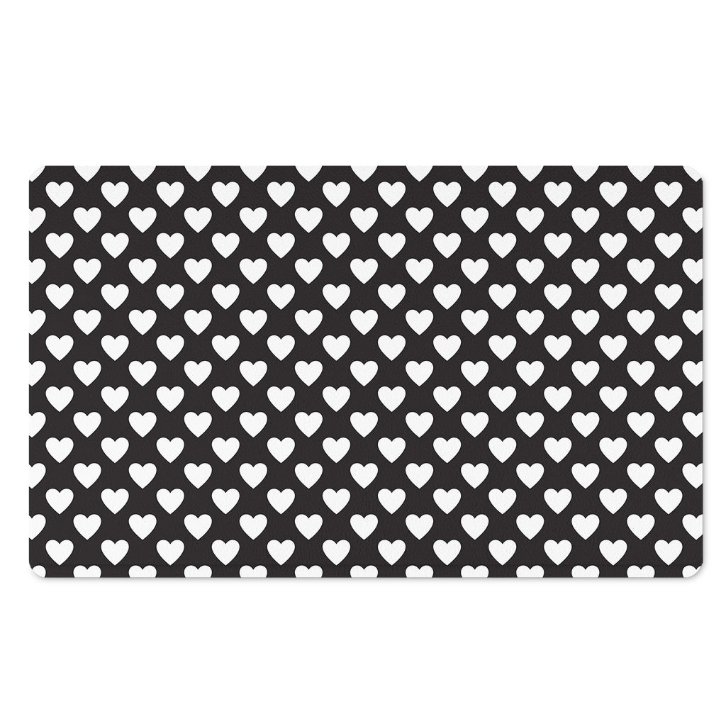 Black And White Heart Pattern Print Polyester Doormat