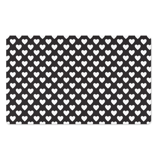 Black And White Heart Pattern Print Polyester Doormat