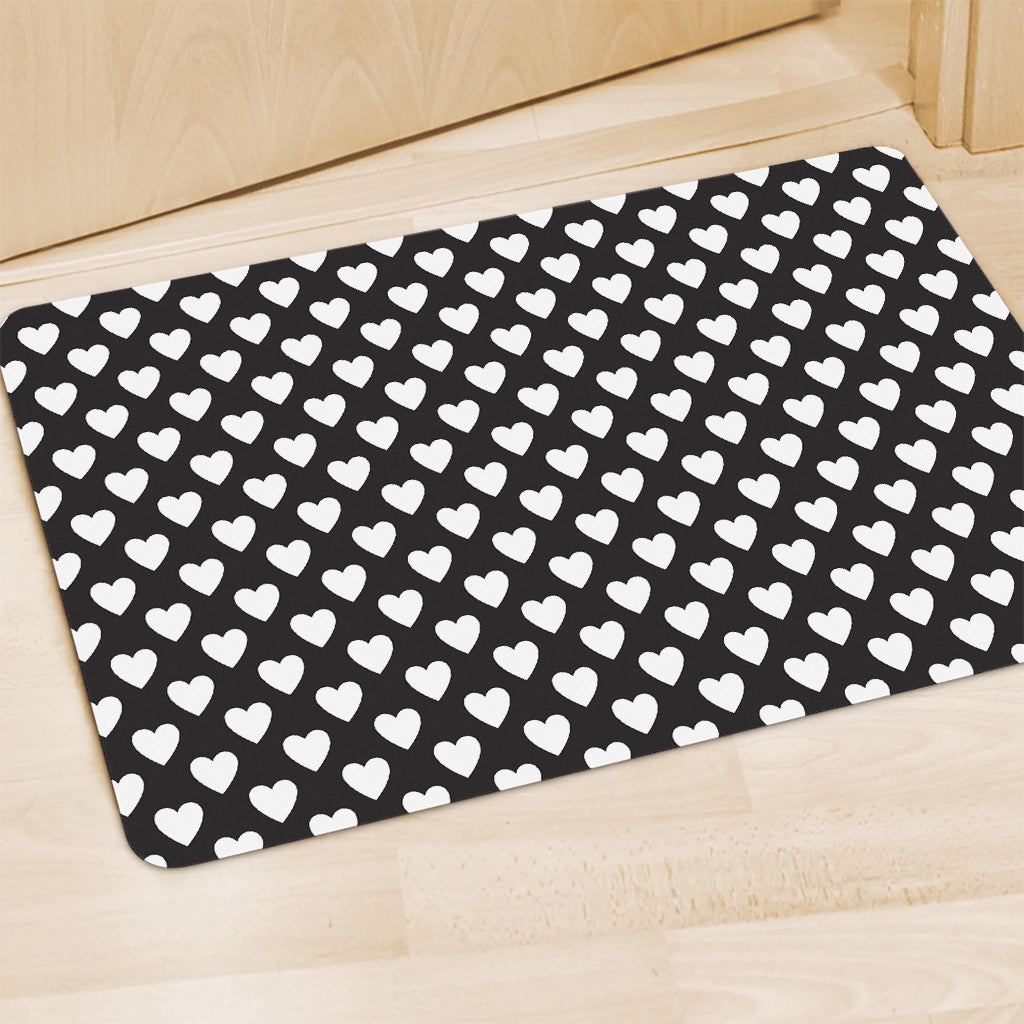Black And White Heart Pattern Print Polyester Doormat