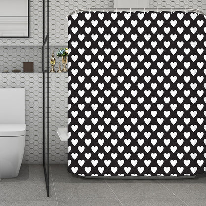 Black And White Heart Pattern Print Polyester Shower Curtain
