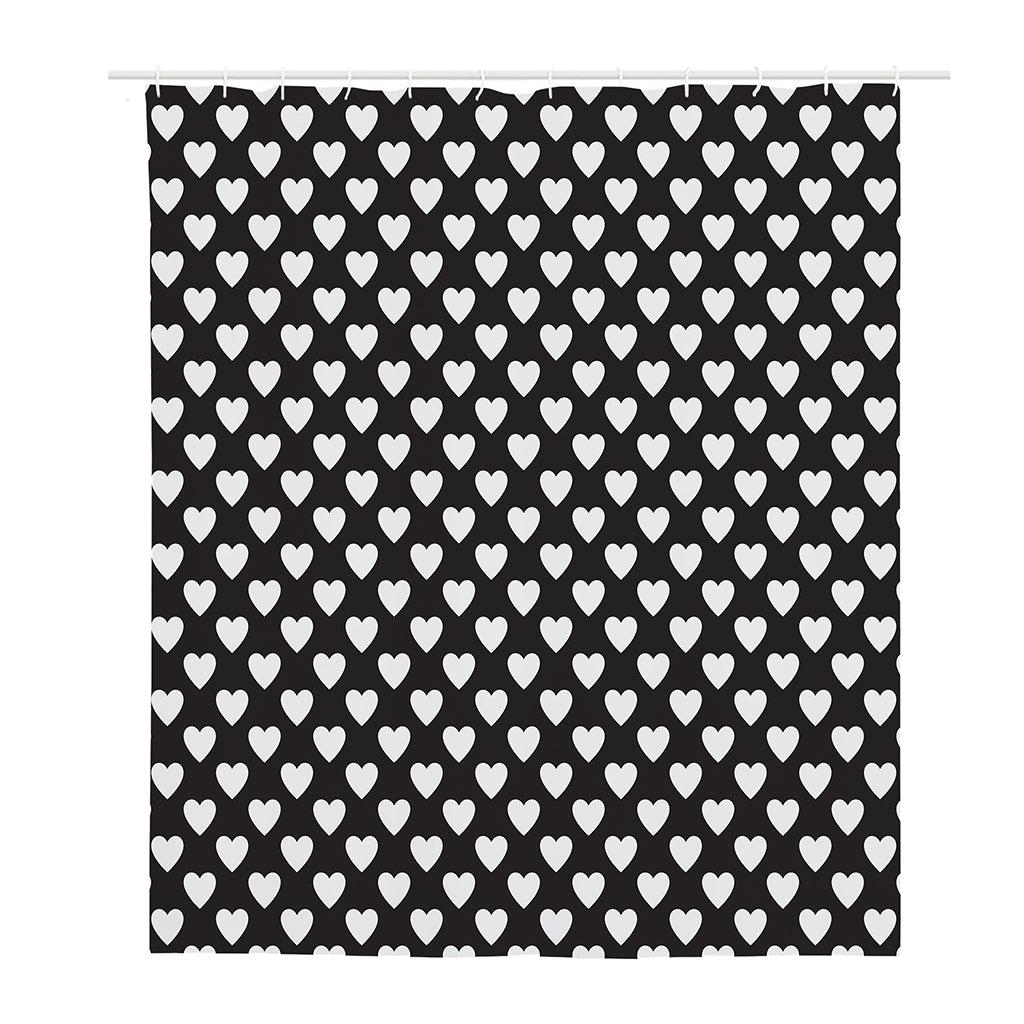 Black And White Heart Pattern Print Polyester Shower Curtain
