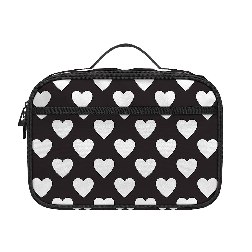 Black And White Heart Pattern Print Portable Lunch Bag