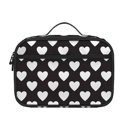 Black And White Heart Pattern Print Portable Lunch Bag