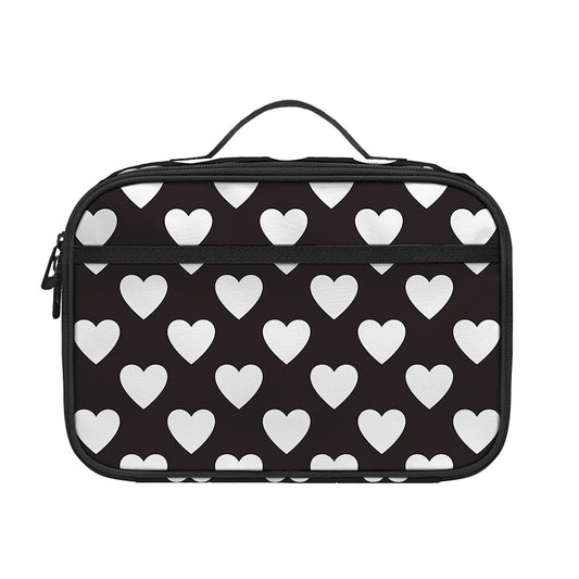Black And White Heart Pattern Print Portable Lunch Bag