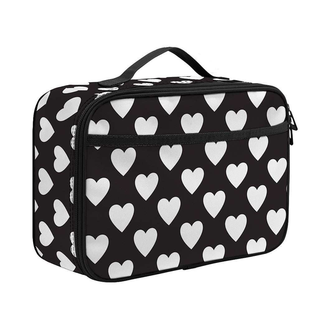 Black And White Heart Pattern Print Portable Lunch Bag