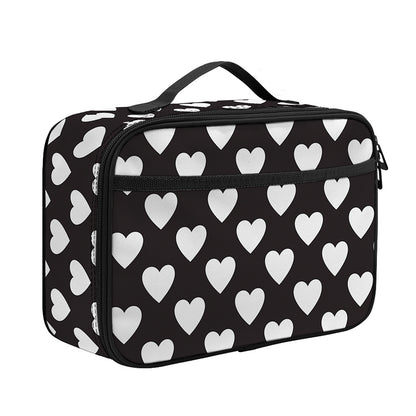 Black And White Heart Pattern Print Portable Lunch Bag