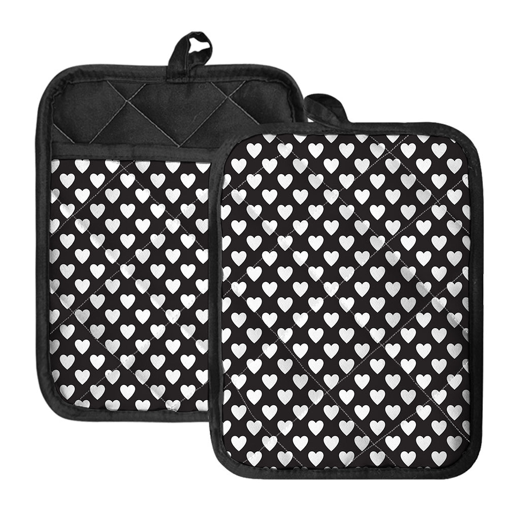 Black And White Heart Pattern Print Pot Holders With Pocket