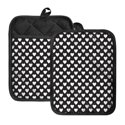 Black And White Heart Pattern Print Pot Holders With Pocket