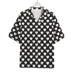 Black And White Heart Pattern Print Rayon Hawaiian Shirt