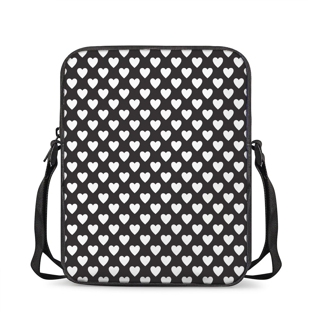 Black And White Heart Pattern Print Rectangular Crossbody Bag