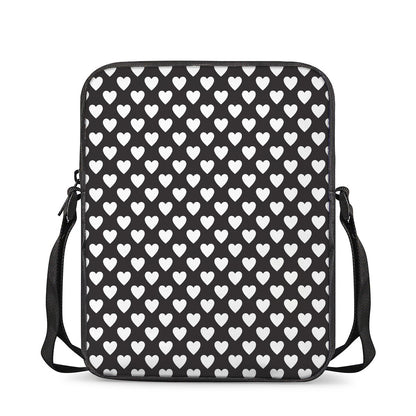 Black And White Heart Pattern Print Rectangular Crossbody Bag