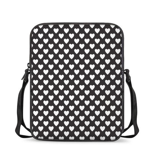 Black And White Heart Pattern Print Rectangular Crossbody Bag