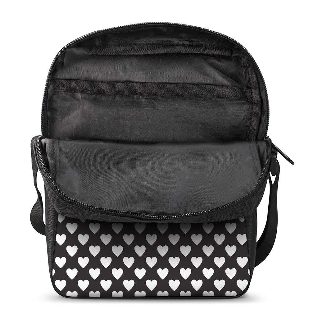 Black And White Heart Pattern Print Rectangular Crossbody Bag