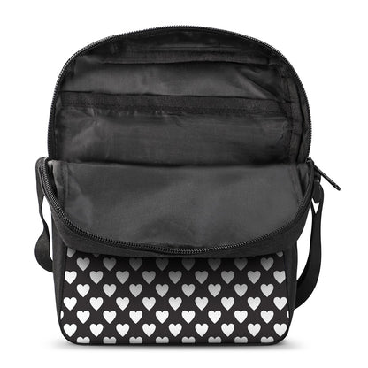 Black And White Heart Pattern Print Rectangular Crossbody Bag