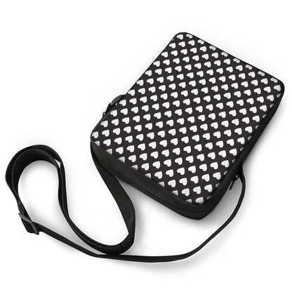 Black And White Heart Pattern Print Rectangular Crossbody Bag