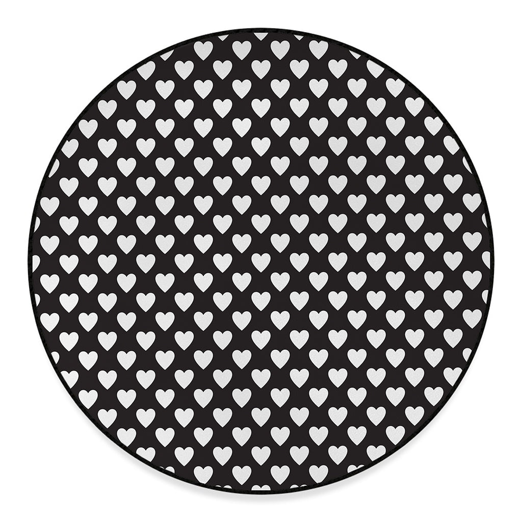 Black And White Heart Pattern Print Round Floor Mat