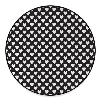 Black And White Heart Pattern Print Round Floor Mat