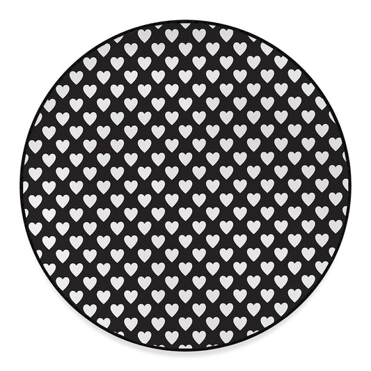 Black And White Heart Pattern Print Round Floor Mat