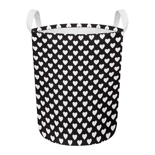 Black And White Heart Pattern Print Round Laundry Basket
