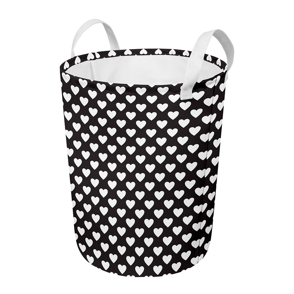 Black And White Heart Pattern Print Round Laundry Basket