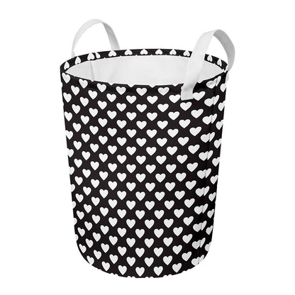 Black And White Heart Pattern Print Round Laundry Basket