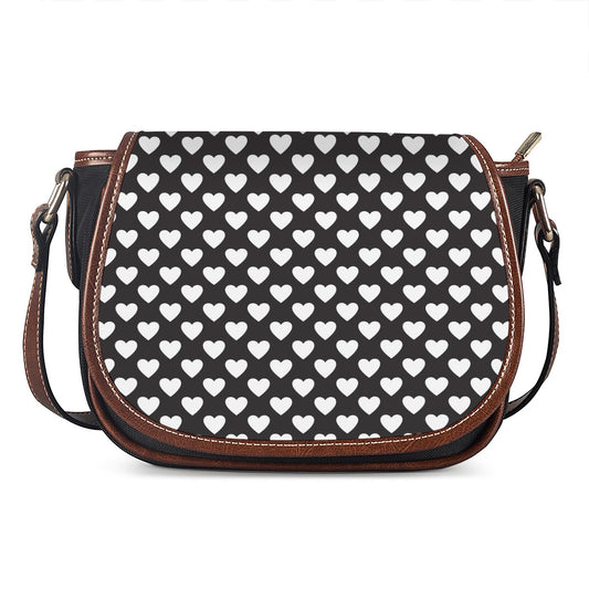 Black And White Heart Pattern Print Saddle Bag
