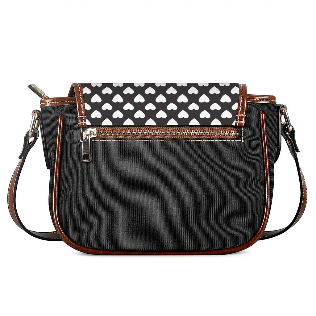 Black And White Heart Pattern Print Saddle Bag