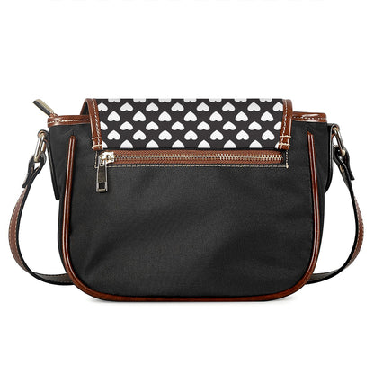 Black And White Heart Pattern Print Saddle Bag