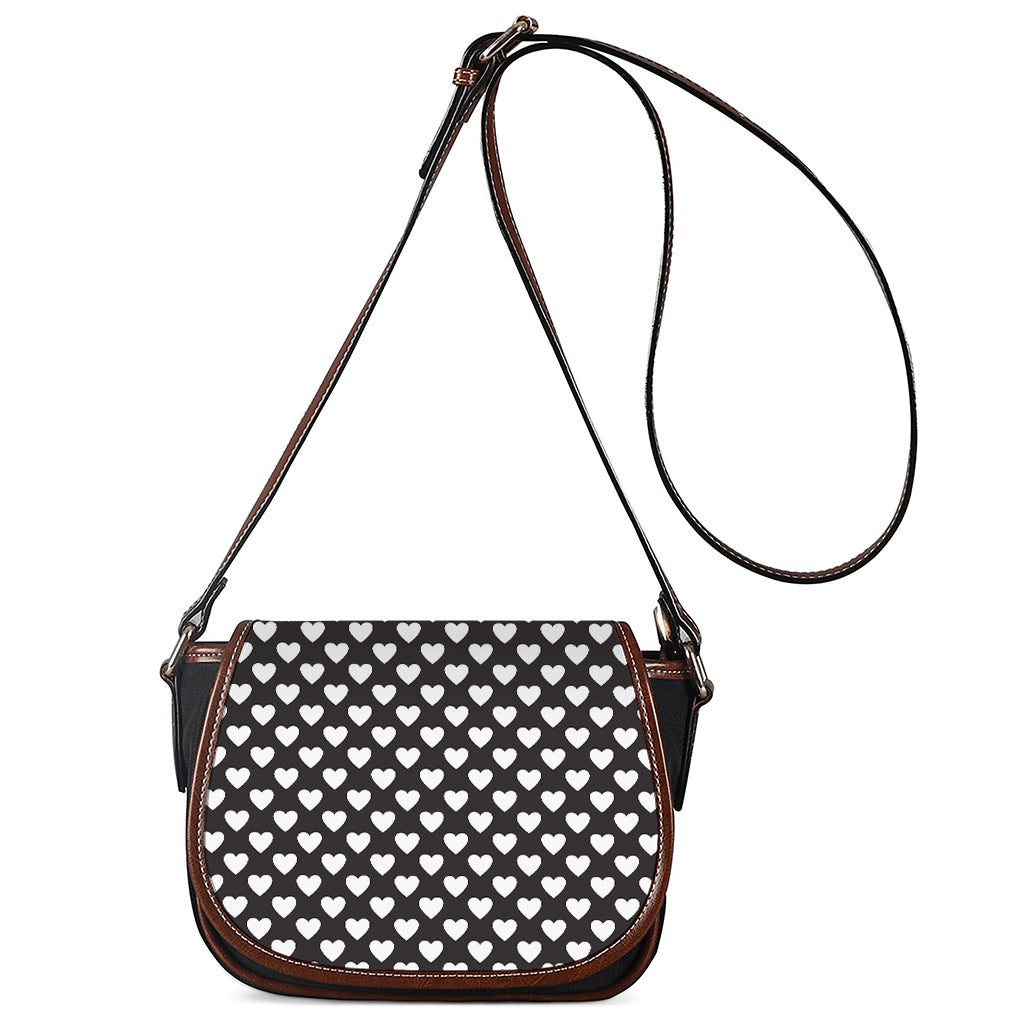Black And White Heart Pattern Print Saddle Bag