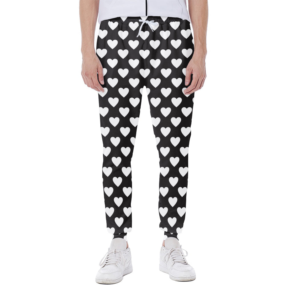 Black And White Heart Pattern Print Scuba Joggers