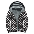 Black And White Heart Pattern Print Sherpa Lined Zip Up Hoodie