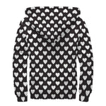 Black And White Heart Pattern Print Sherpa Lined Zip Up Hoodie